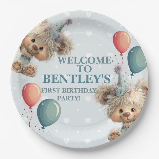 Prato De Papel Blue Balloon Hedgehogs Celebration (Frente)