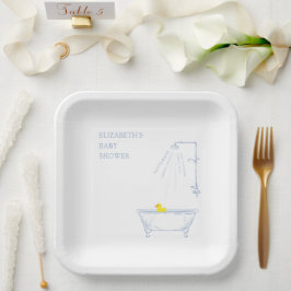 Prato De Papel Blue Bathtub Yellow Duck Baby Shower Welcome