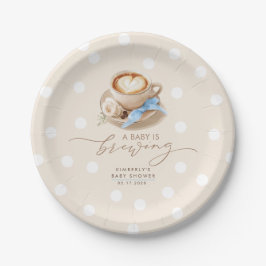 Prato De Papel Blue Bow Coffee Baby Is Brewing Boy Baby Shower