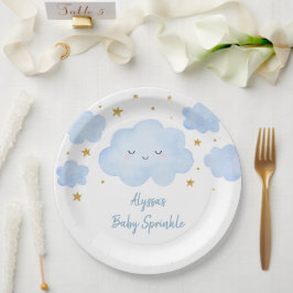 Prato De Papel Blue Boy Cloud Stars Baby Sprinkle