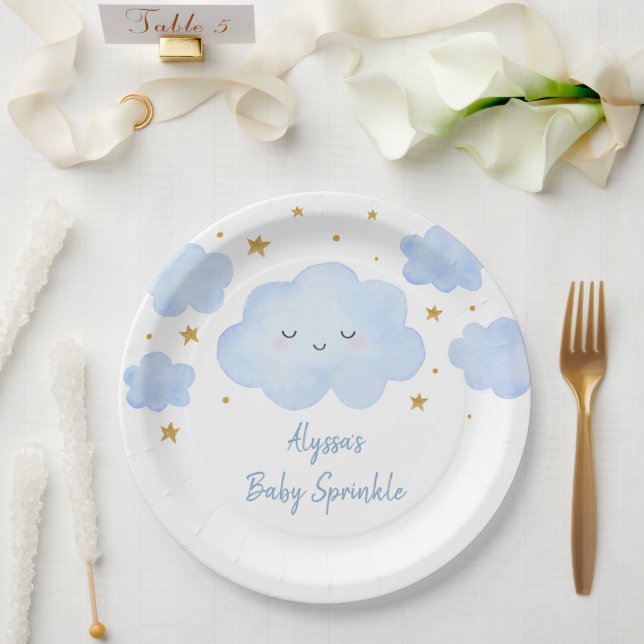 Prato De Papel Blue Boy Cloud Stars Baby Sprinkle (Casamento)