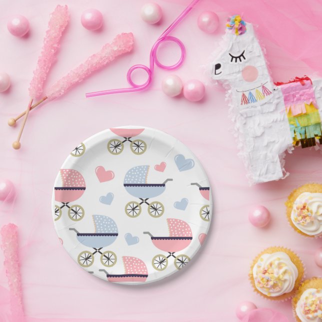 Prato De Papel Blue Boy Pink Girl Buggy - Festa de Papel (Festa)