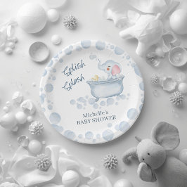 Prato De Papel Blue Bubble Bath Animal Baby Shower