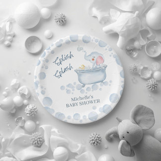 Prato De Papel Blue Bubble Bath Animal Baby Shower