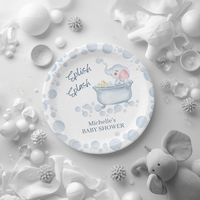 Prato De Papel Blue Bubble Bath Animal Baby Shower (Criador carregado)