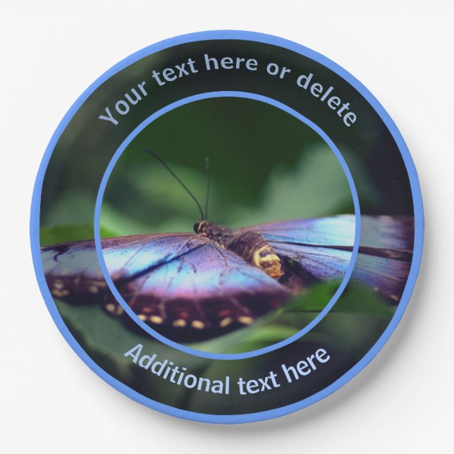 Prato De Papel Blue Butterfly Personated Party (Frente)