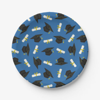 Prato De Papel Blue Caps Diplomas Pattern Graduation Party