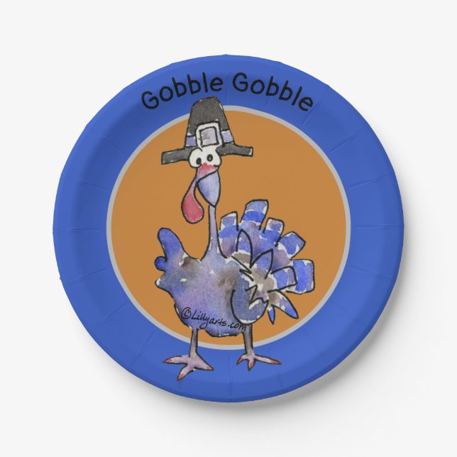 Prato De Papel Blue Cartoon Turkey Gobble (Frente)