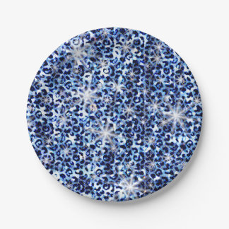 Prato De Papel Blue Cheetah Sparkles