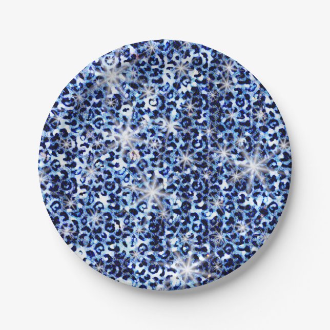 Prato De Papel Blue Cheetah Sparkles (Frente)