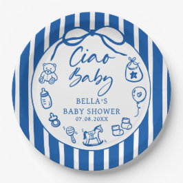 Prato De Papel Blue Ciao Bambino Italian Illustrated Baby Shower