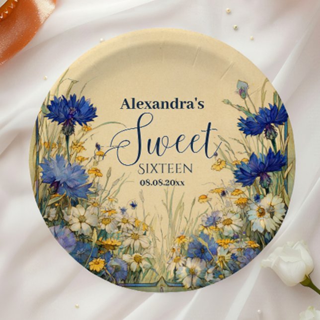 Prato De Papel Blue Cornflower Art Nouveau Sweet Sixteen (Criador carregado)