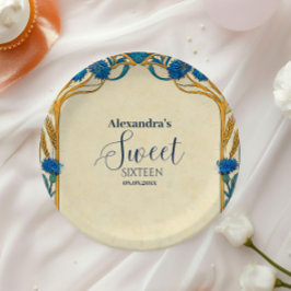 Prato De Papel Blue Cornflower Art Nouveau Sweet Sixteen