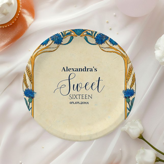 Prato De Papel Blue Cornflower Art Nouveau Sweet Sixteen (Criador carregado)