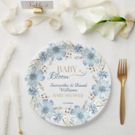 Prato De Papel Blue Cosmos Floral Baby in Bloom Baby Shower