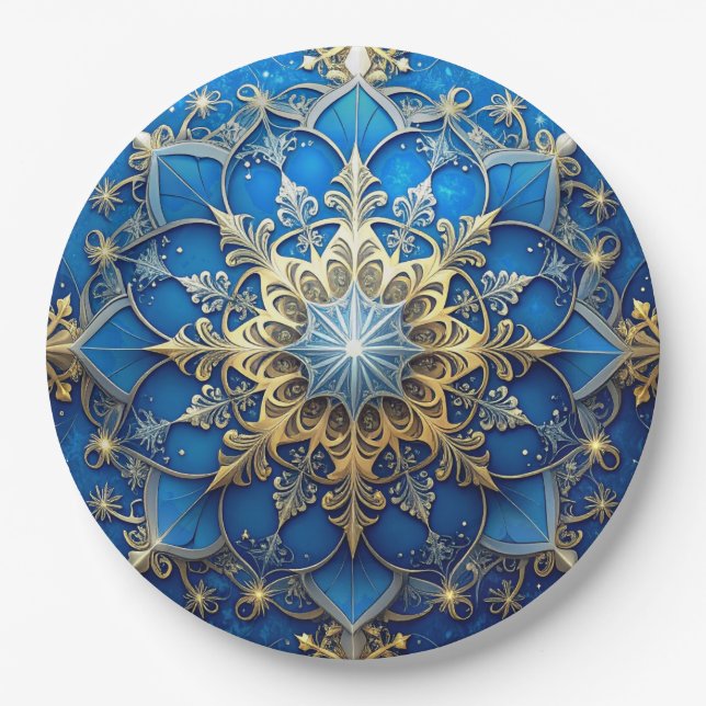 Prato De Papel Blue Decorative Christmas Holiday Paper Plate (Frente)
