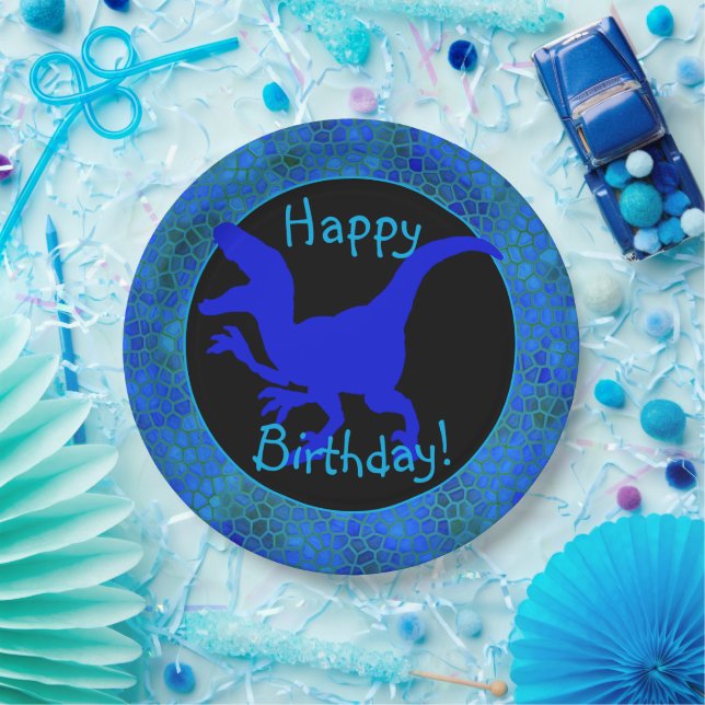 Prato De Papel Blue Dinosaur Hide Happy Birthday! (Festa)