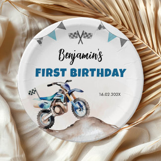 Prato De Papel Blue Dirt Bike Fast One Boy Birthday Party