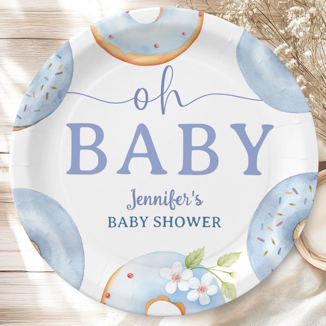 Prato De Papel Blue Donuts Baby Shower Brunch  (Criador carregado)