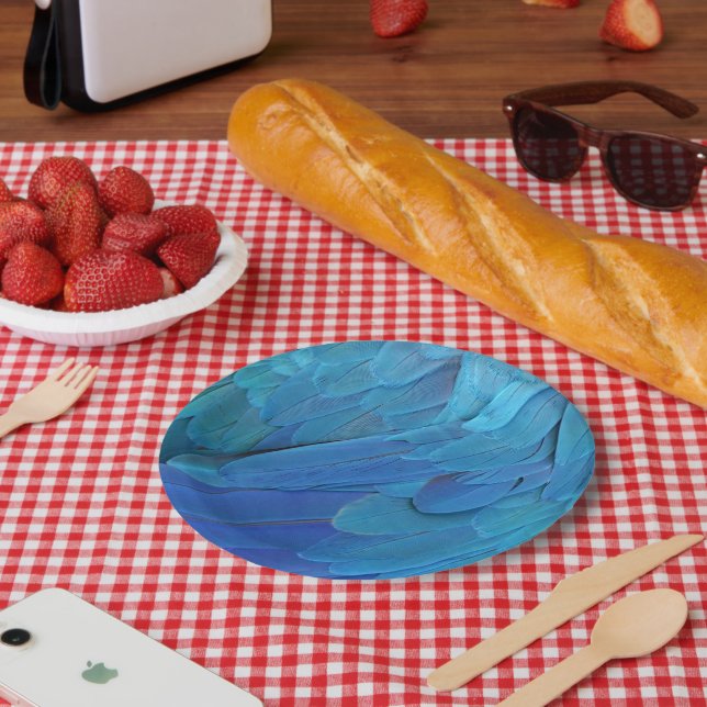 Prato De Papel Blue feathers (Piquenique)