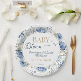 Prato De Papel Blue Floral Baby in Bloom Garden Baby Shower Party