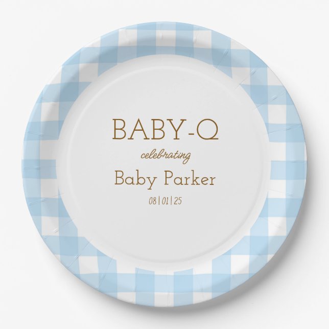 Prato De Papel Blue Gingham Baby-Q Circular Plate 2 (Frente)