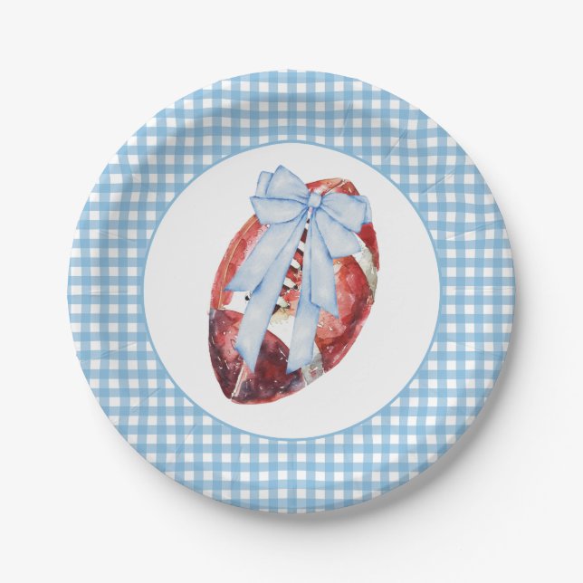 Prato De Papel Blue Gingham Football Plates (Frente)