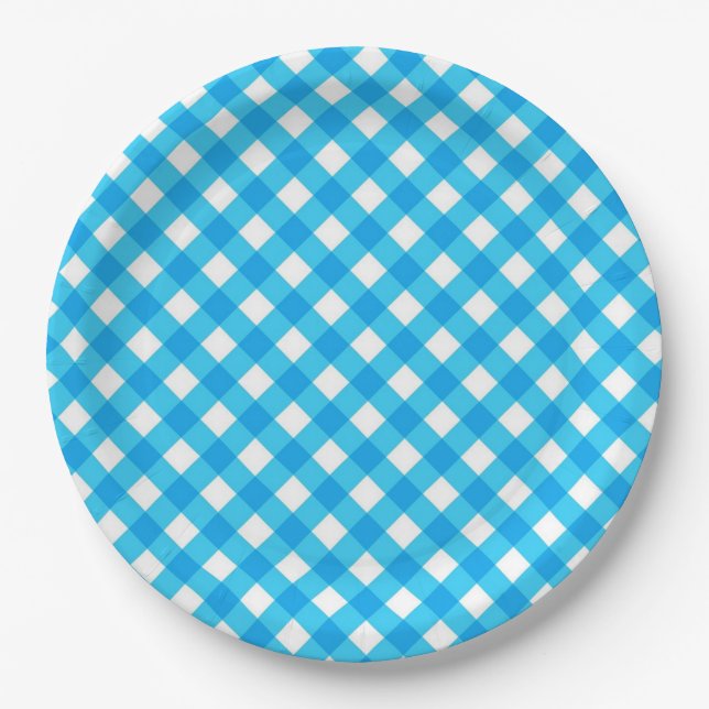 Prato De Papel Blue Gingham Pattern (Frente)