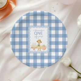 Prato De Papel Blue Gingham Silly Goose 1st Birthday