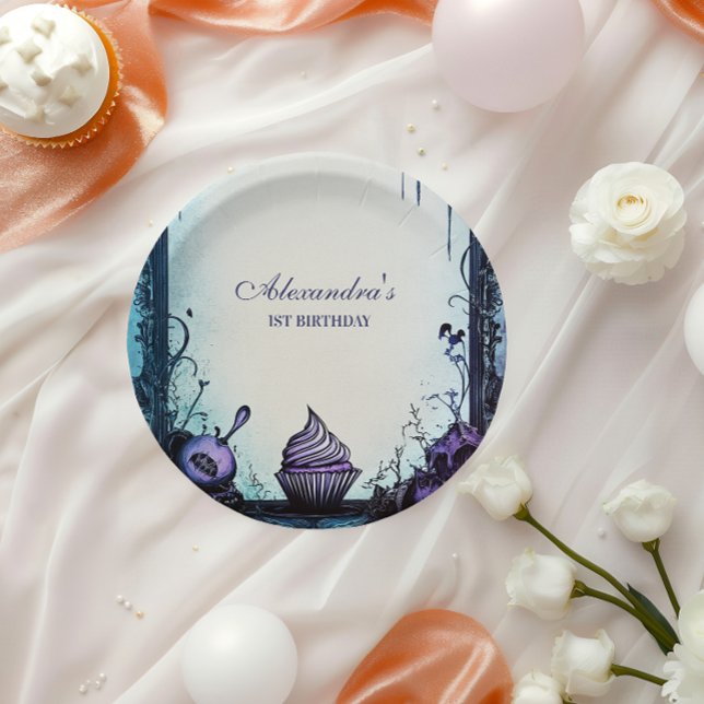 Prato De Papel Blue Gothic Spooky ONE Birthday (Criador carregado)