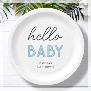 Prato De Papel Blue Hello Baby Placa de papel para Chá de frald