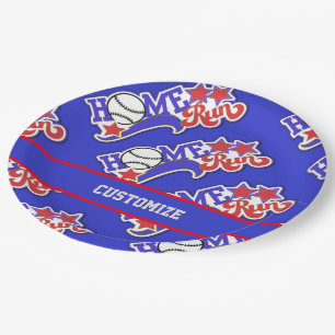 Prato De Papel Blue Home Run Baseball