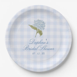 Prato De Papel Blue Hydrangea Gingham Bridal Shower