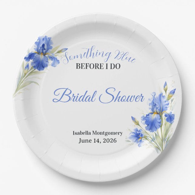 Prato De Papel Blue Iris Something Blue Before I Do Bridal Shower (Frente)