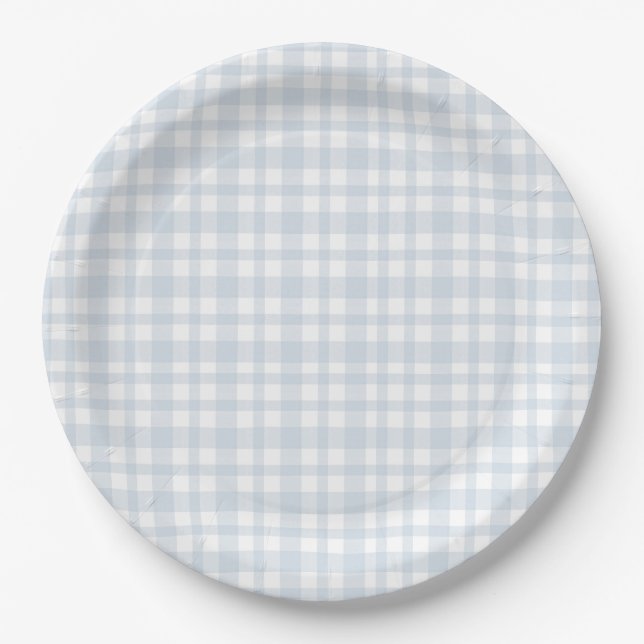 Prato De Papel Blue Jean Baby Boy Baby Shower Gingham  (Frente)