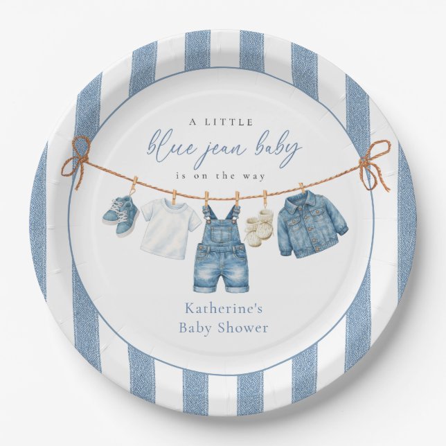 Prato De Papel Blue Jean Baby Shower Paper Plate (Frente)