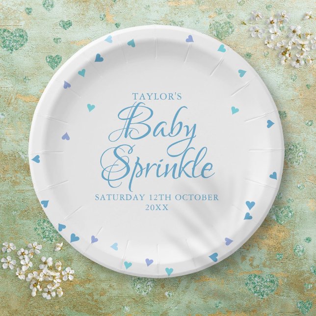 Prato De Papel Blue Love Hearts Baby Boy Sprinkle Chá (Blue Love Hearts Baby Boy Sprinkle Shower Paper Plates)