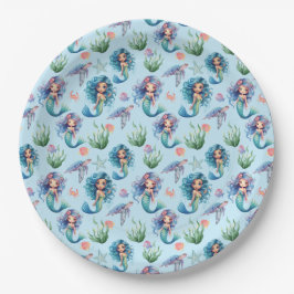Prato De Papel Blue Mermaid Birthday Party Paper Plates Blue