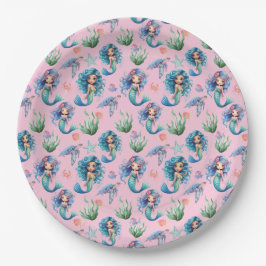 Prato De Papel Blue Mermaid Birthday Party Paper Plates Pink