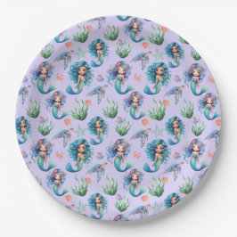 Prato De Papel Blue Mermaid Birthday Party Paper Plates Purple