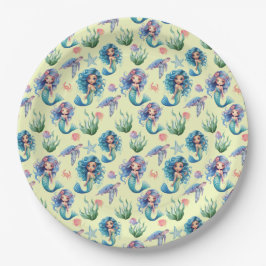 Prato De Papel Blue Mermaid Birthday Party Paper Plates Yellow