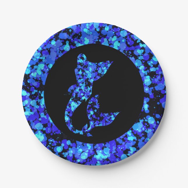 Prato De Papel Blue mermaid Splattered Paint (Frente)