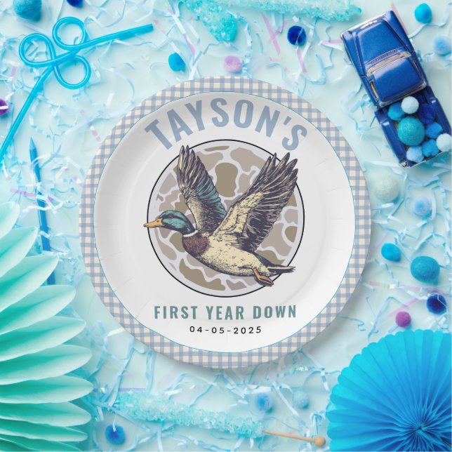 Prato De Papel Blue One Lucky Duck 1st Birthday Party Cute Rubber (Festa)