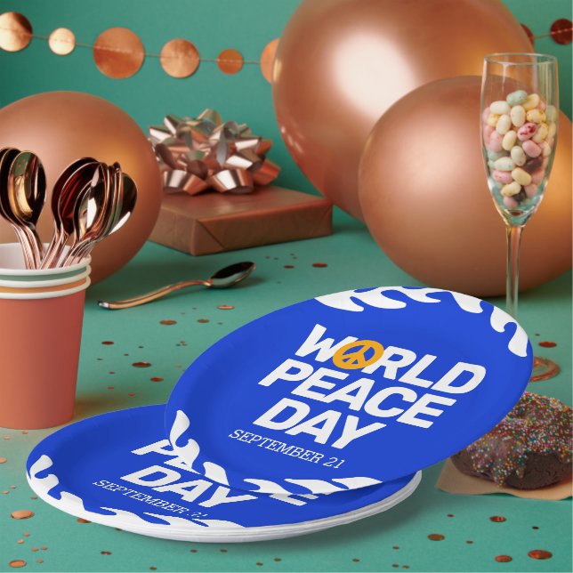 Prato De Papel Blue Orange World Peace Day Sign (Múltiplo)