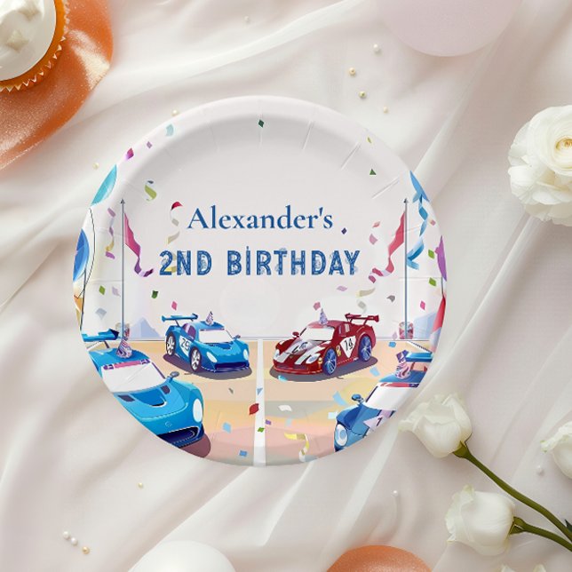 Prato De Papel Blue Race Car Two Fast Birthday (Criador carregado)