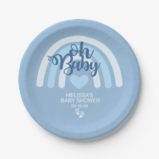 Prato De Papel Blue Rainbow Baby Shower