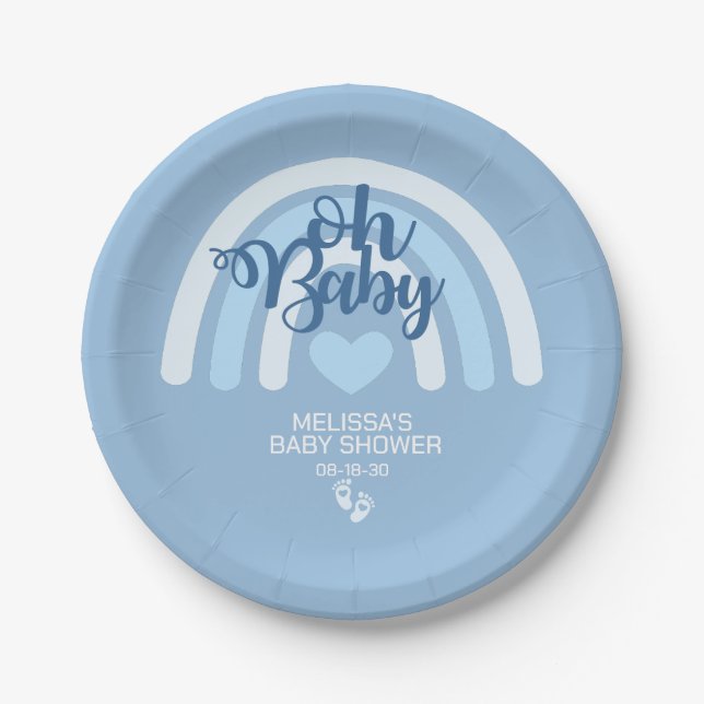 Prato De Papel Blue Rainbow Baby Shower (Frente)