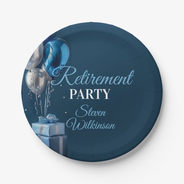 Prato De Papel Blue Retirement Party Balloon Gifts (Frente)