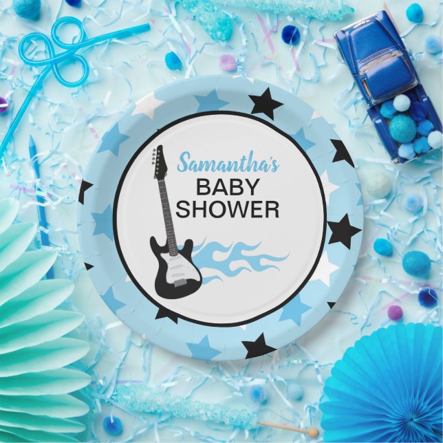 Prato De Papel Blue Rock Star Guitar Rock-a-Bye Rockstar (Festa)
