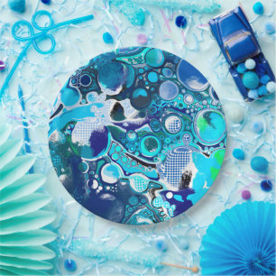 Prato De Papel Blue Sea Bubbles Abstrato Art